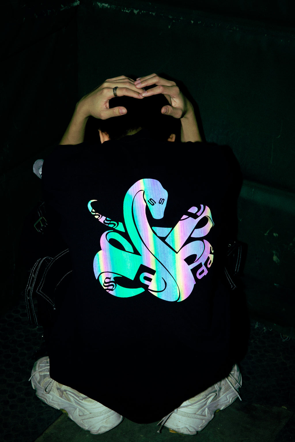 Triple S : Rainbow Reflective Snake Tee Black