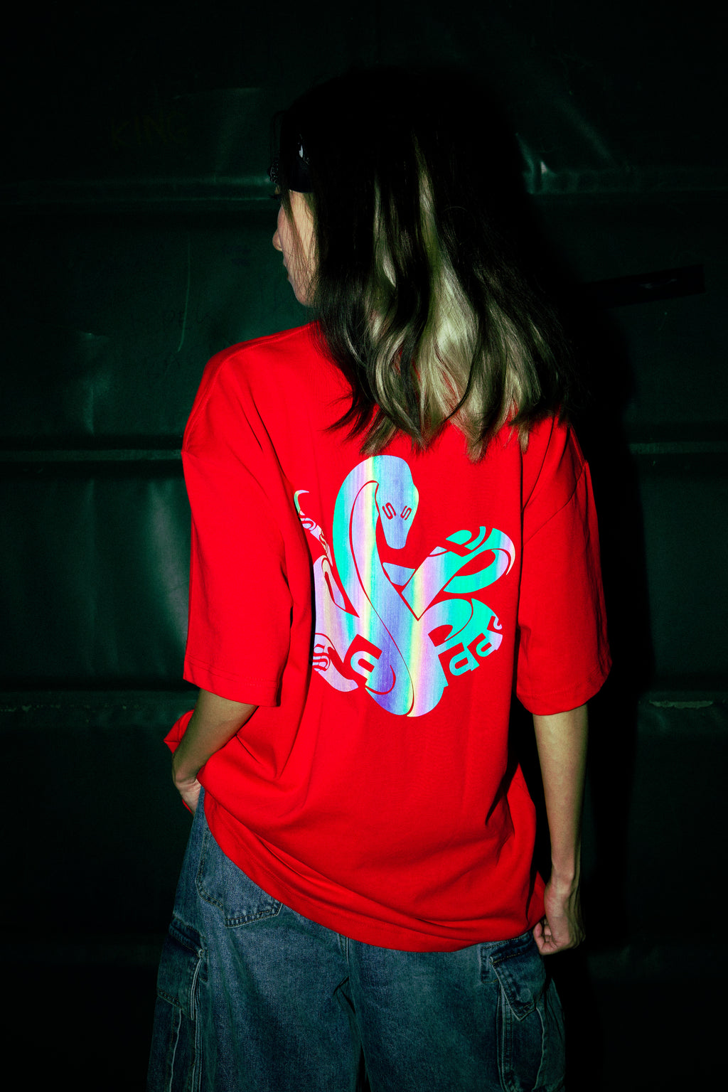 Triple S : Rainbow Reflective Snake Tee Red