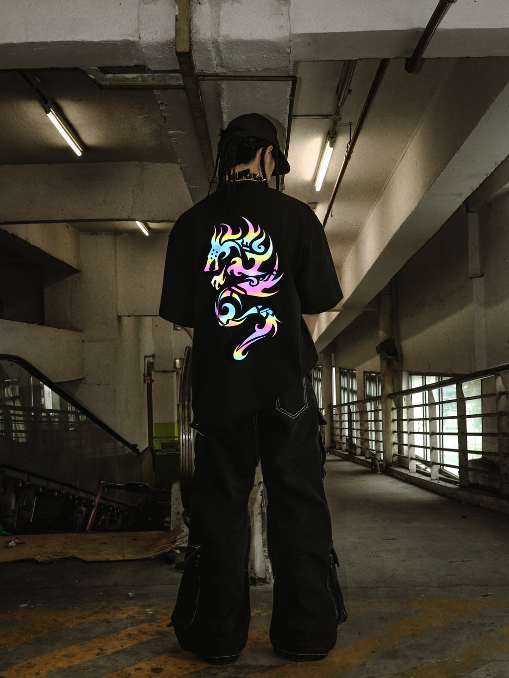Rainbow Reflective Dragon Aura Tee Black