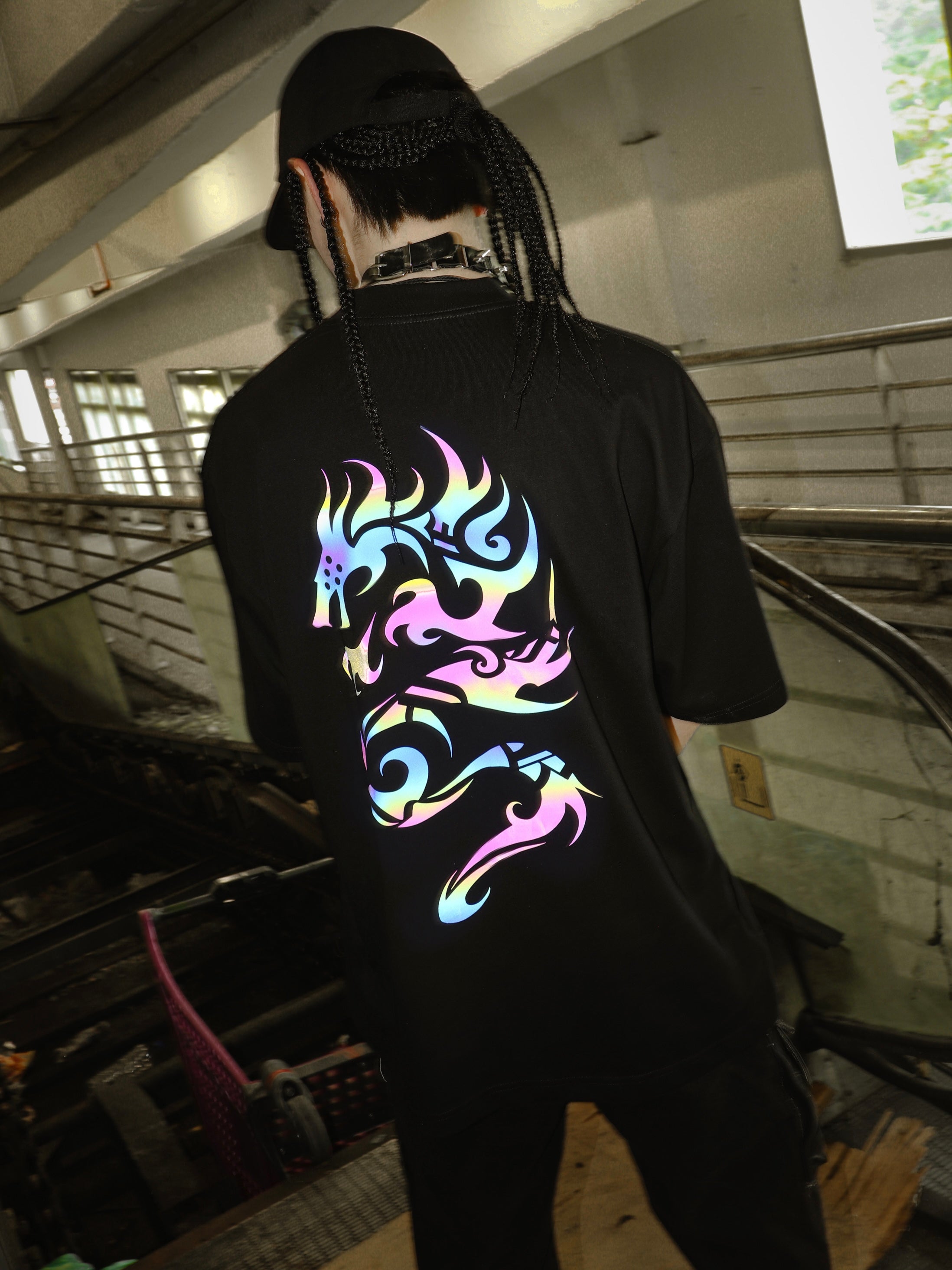 Rainbow Reflective Dragon Aura Tee Black