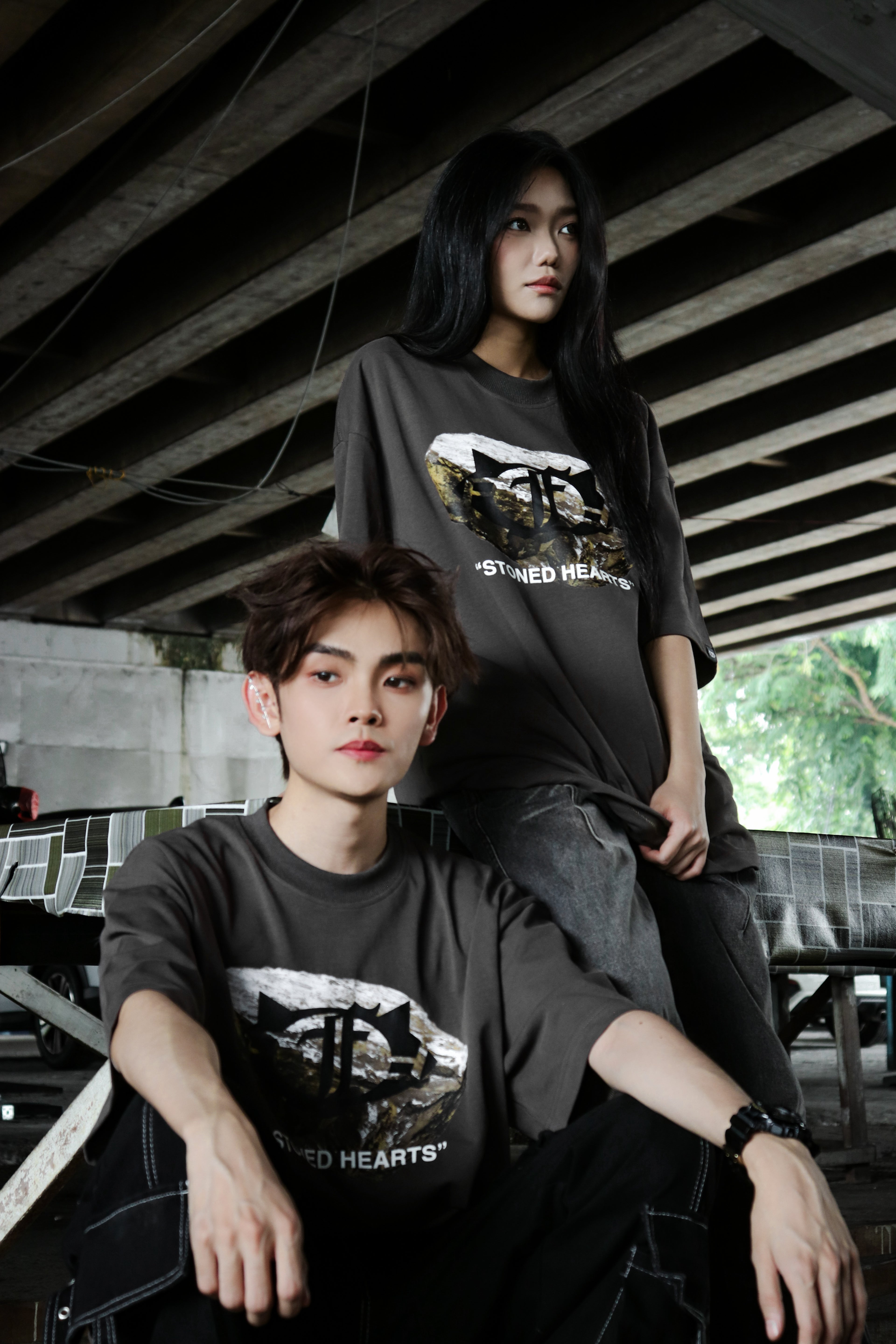 Stoned Hearts Tee Grey