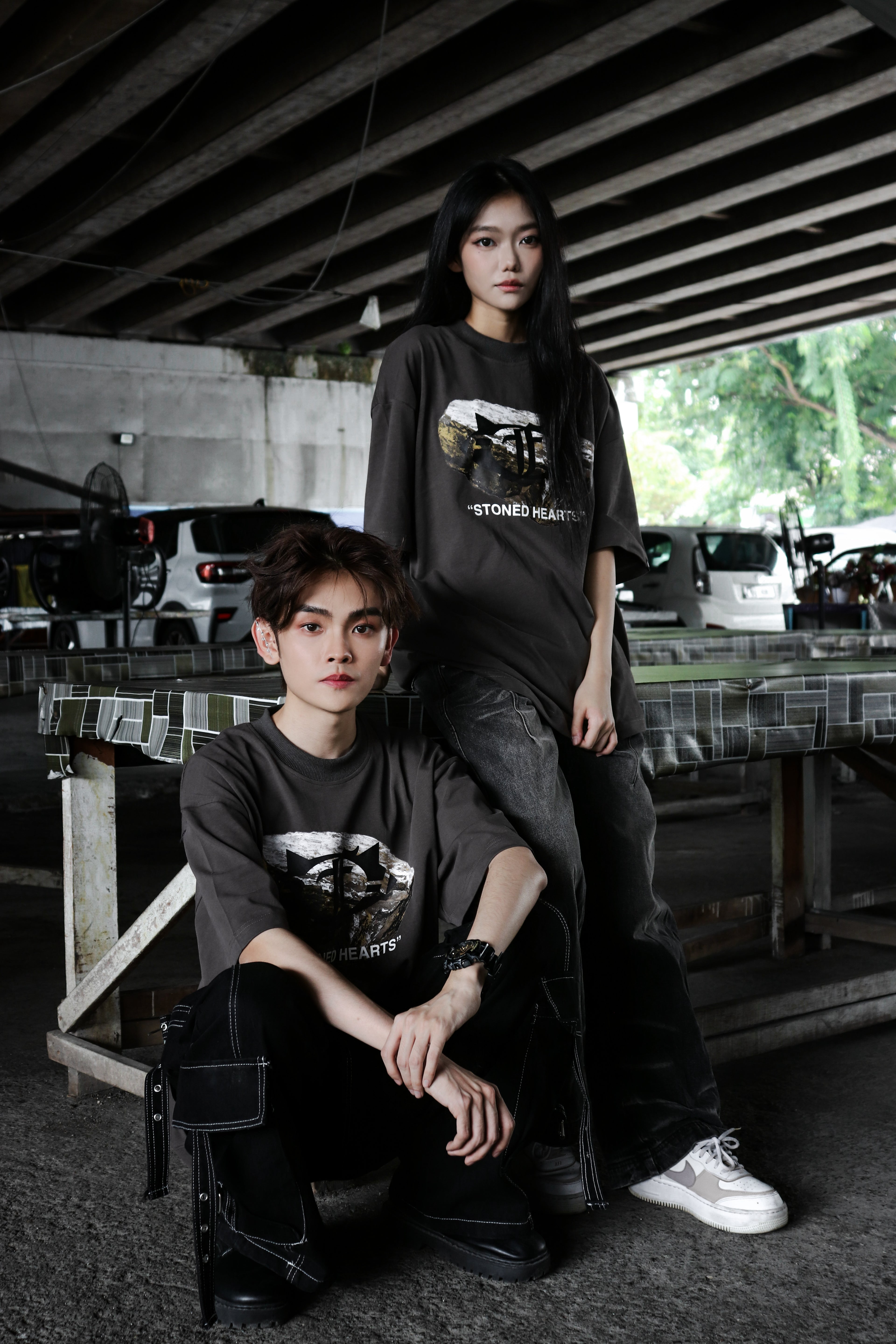 Stoned Hearts Tee Grey